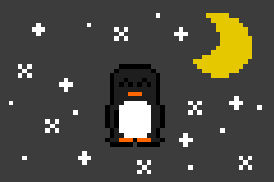 Pixel art of penguin in space