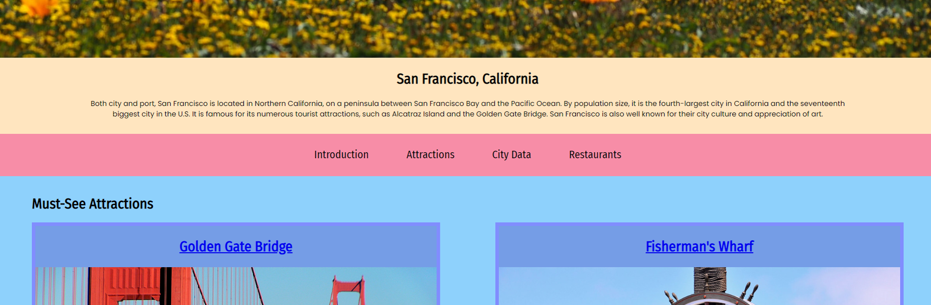 Screenshot of San Francisco travel page