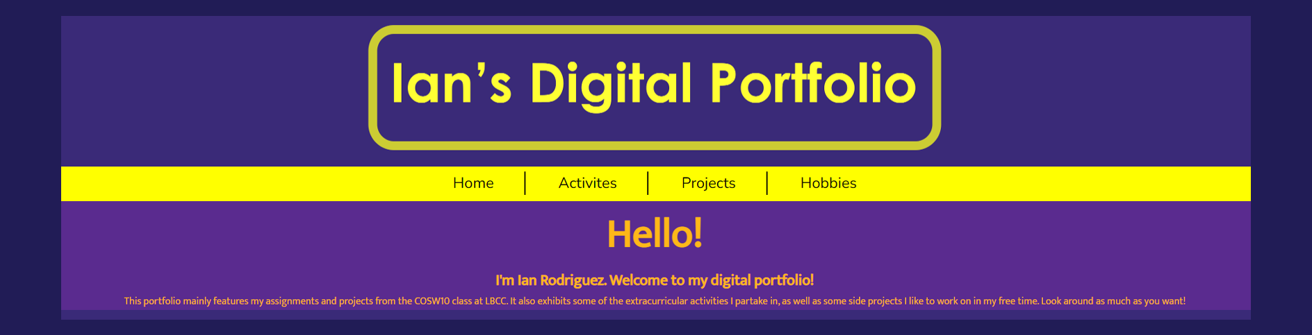 Screenshot of Ian's Digital Portfolio home page