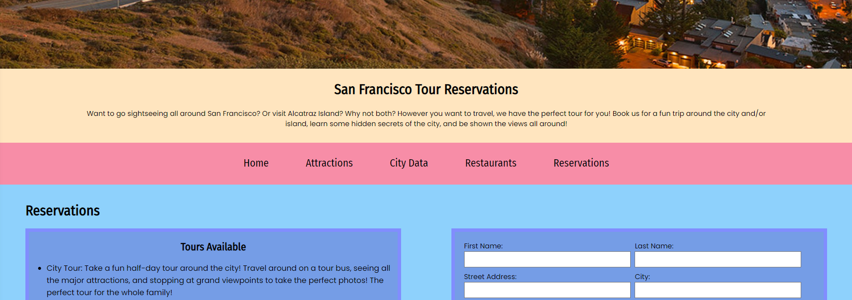 Screenshot of San Francisco reservation page