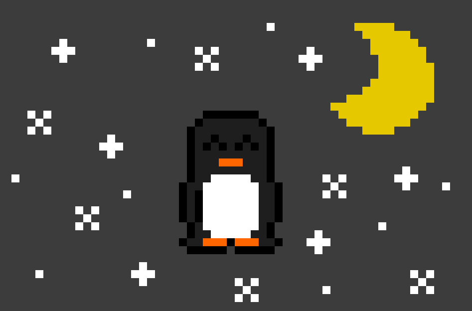 Pixel art, penguin in space