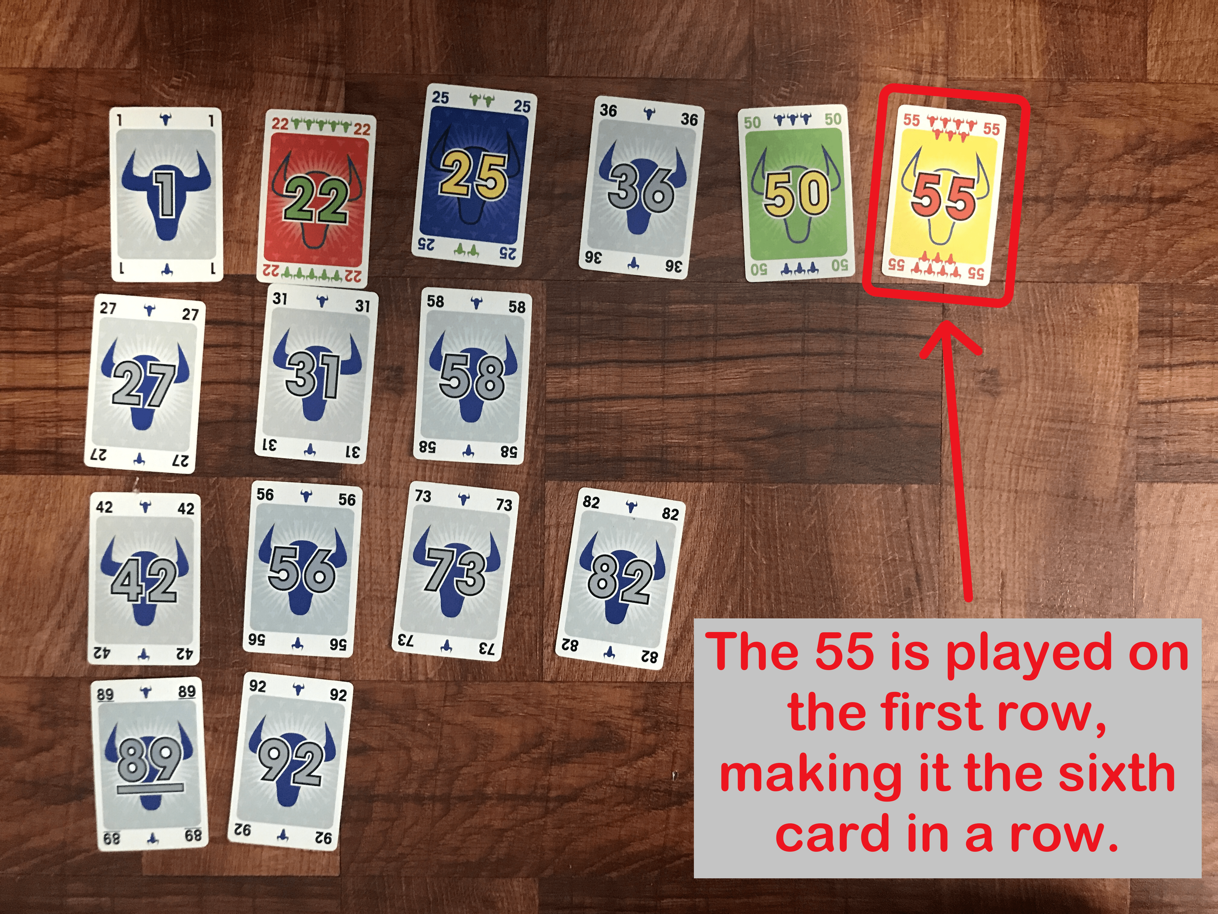 55 card becomes 6th card in Row #1