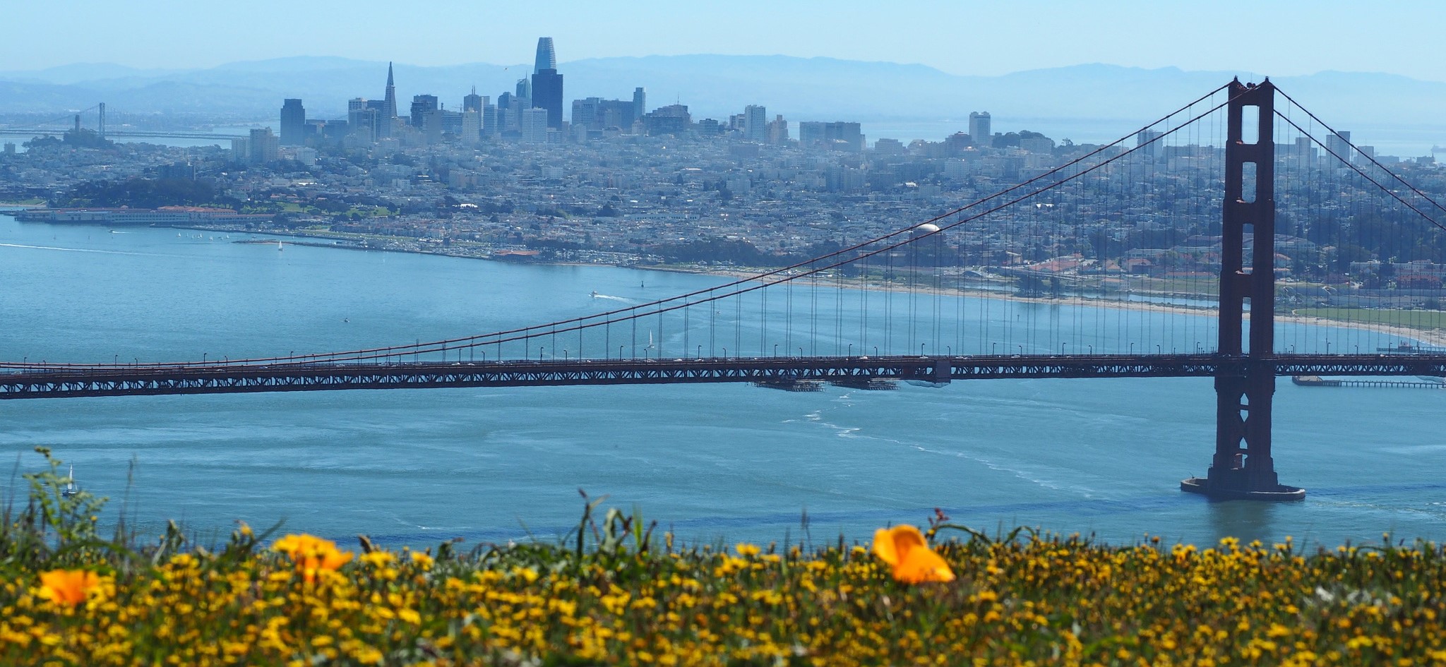 San Francisco from far away hill, Golden Gate Bridge in sight